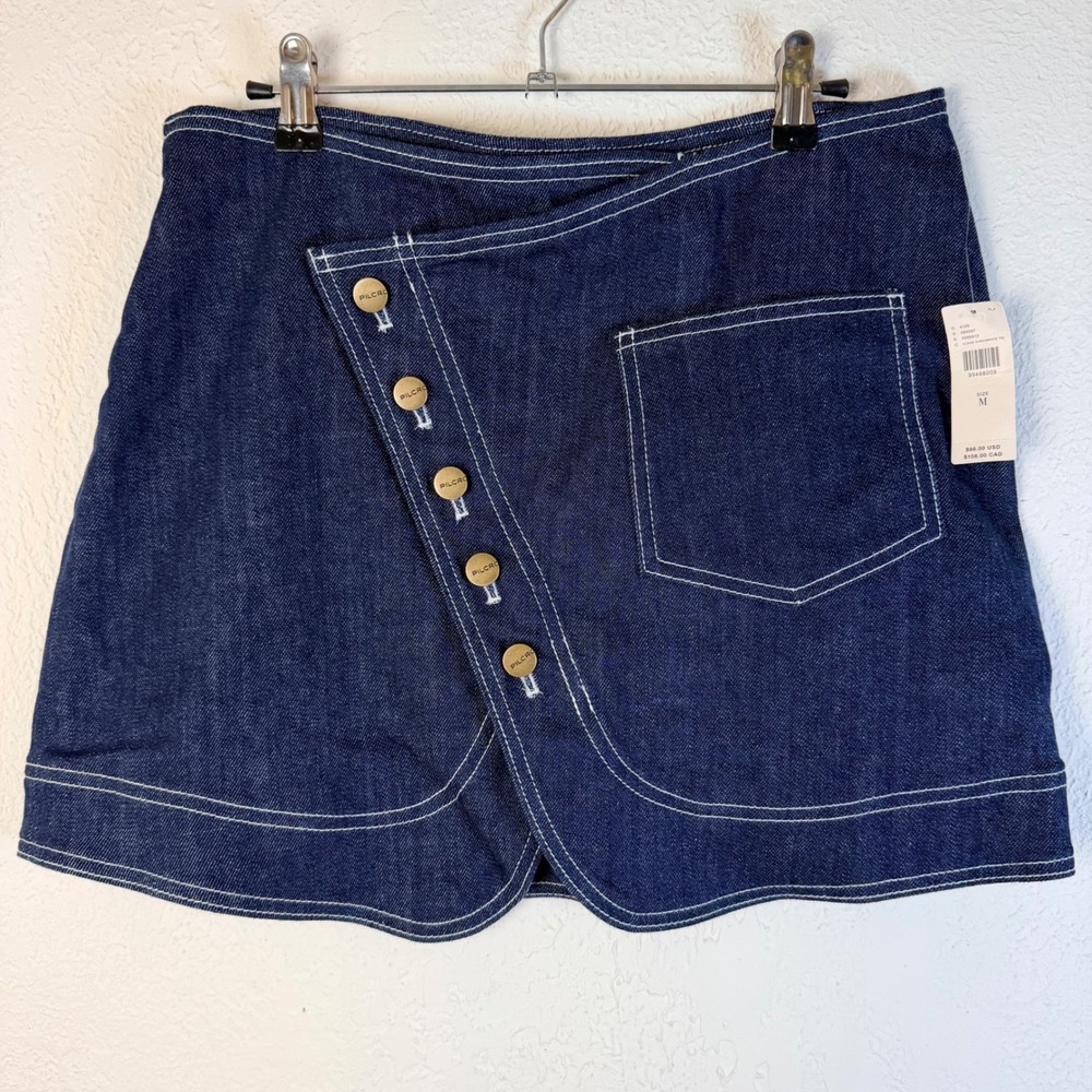 NEW $98 Pilcro Anthropologie Womens M Denim Wrap Skirt Dark Wash Button Front